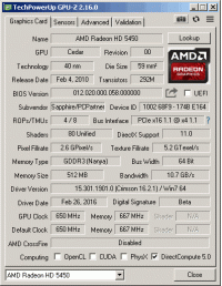 Sapphire HD 5450 GPUZ