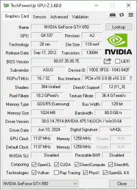 GeForce GTX 650 GPUZ